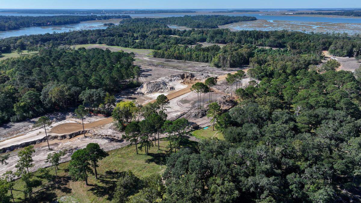 Work has commenced on the first phase of residential development on Upper Cane Island, as photographed with a drone on Oct. 24, 2025, in Beaufort County. The former daffodil farm was one of the last undeveloped sea islands in the Lowcountry.