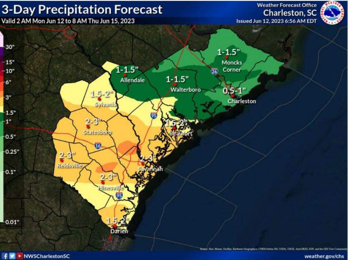 Three-day rain rates for the Lowcountry.