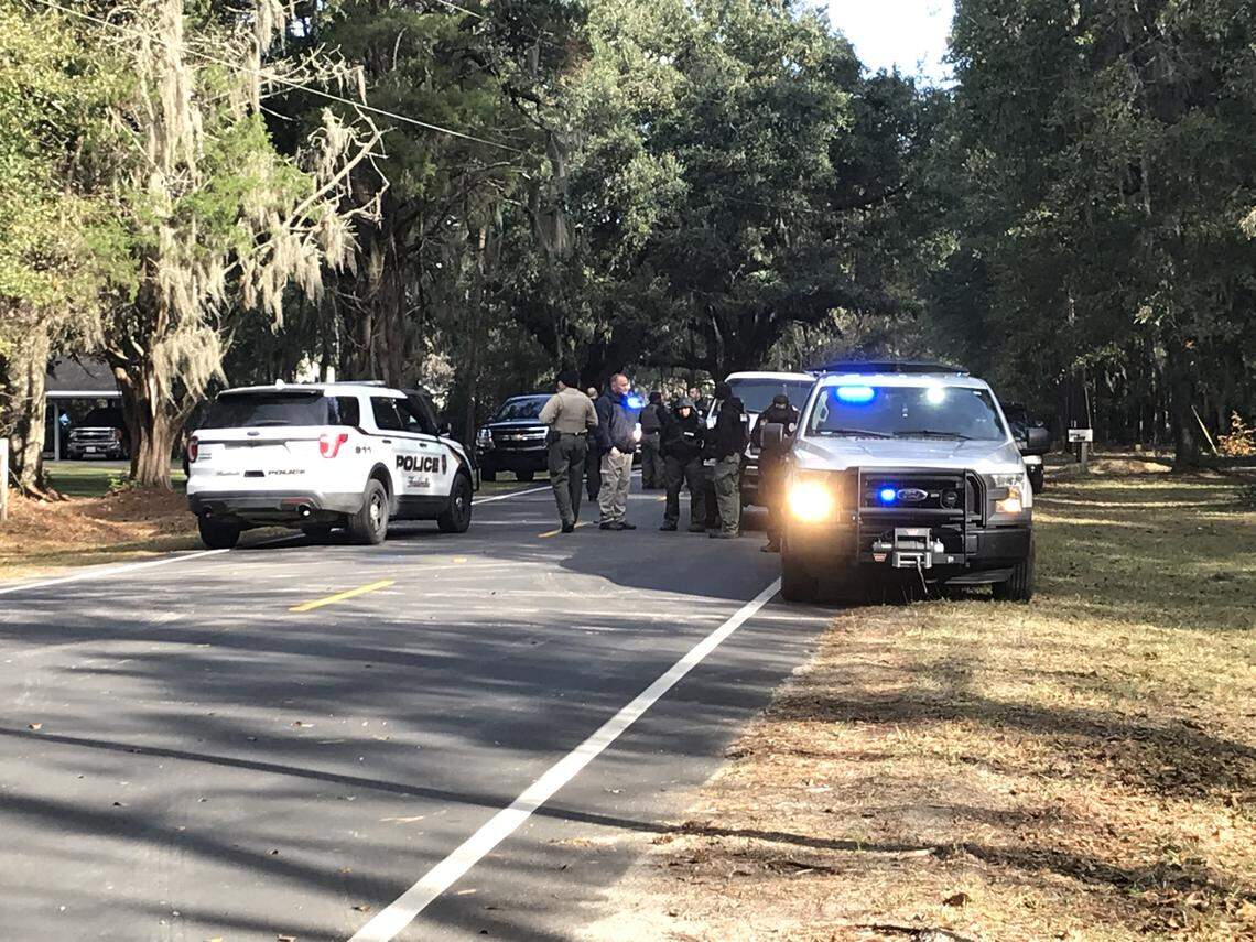 Law enforcement officers have Bees Creek Road blocked to traffic after a Jasper County deputy was shot while responding to a call on Thursday morning.