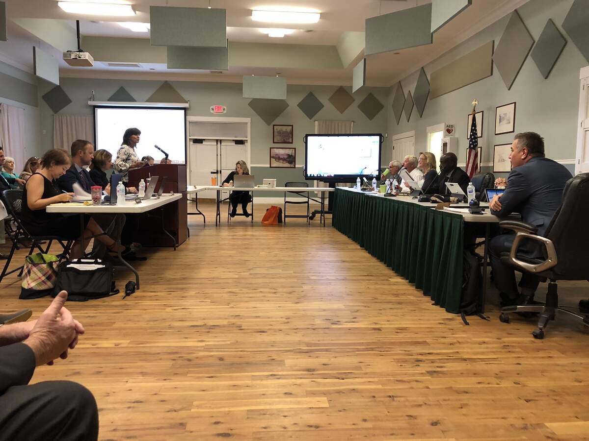 Pinecrest Mimi Molina speaks out against Hilton Head Christian Academy’s proposed relocation of its football field during the public comment of Tuesday’s Bluffton Town Council Meeting.