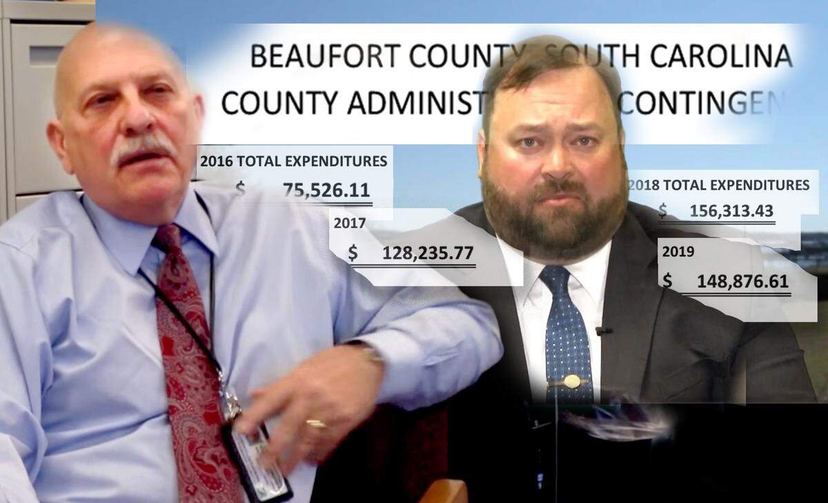 This photo illustration shows former Beaufort County administrator Gary Kubic, left, and former Interim Administrator Josh Gruber and the money that was spent from the administrator’s contingency fund.