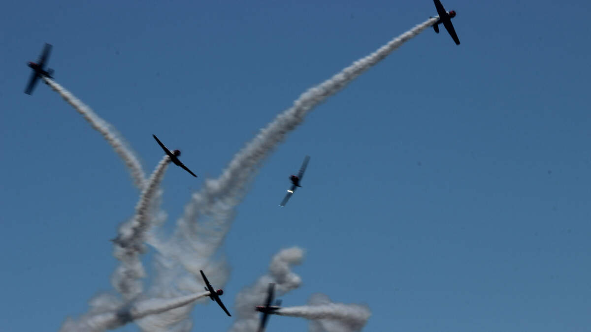 The GEICO Skytypers perform a scramble maneuver at the 2019 MCAS Beaufort Air Show on Saturday at the Marine Corps Air Station Beaufort.