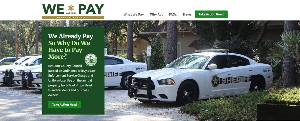 A website launched by the Town of Hilton Head Island went live Sept. 13 to oppose a law enforcement fee from Beaufort County.