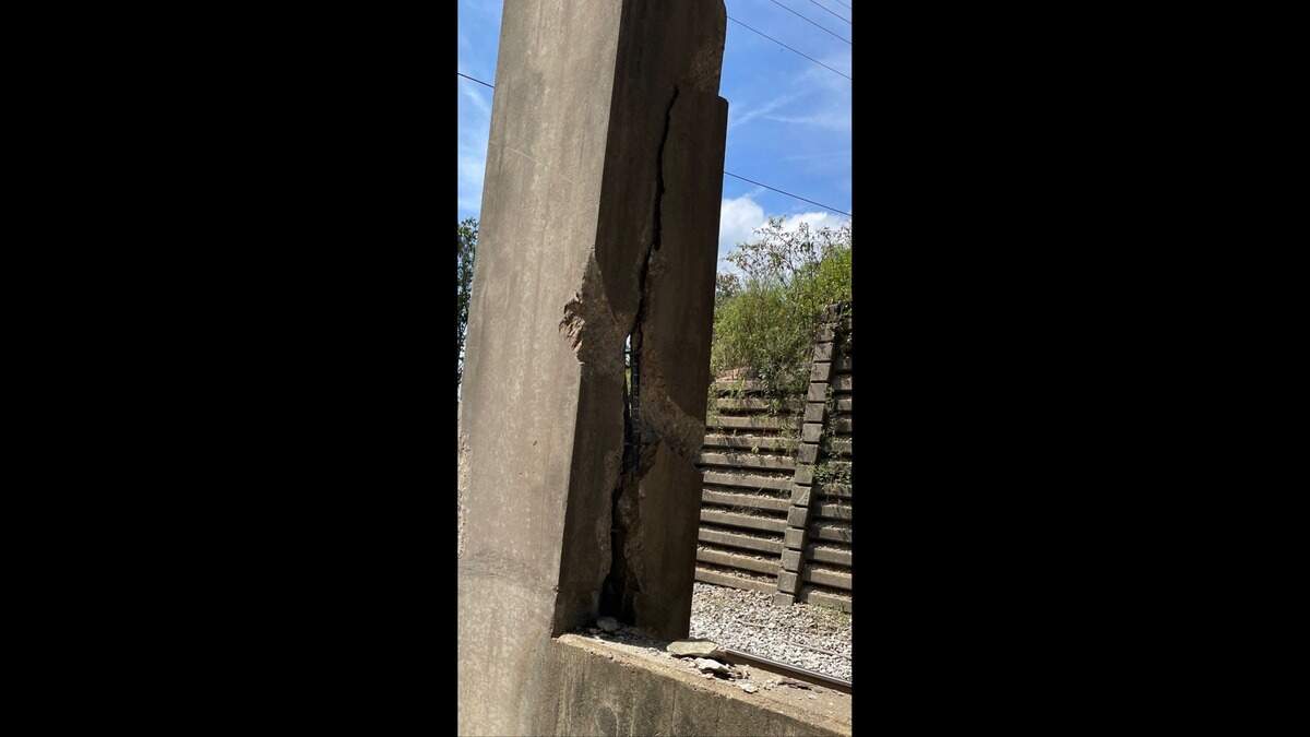 A train derailment the morning of Sept. 20. left cracks in a support beam for the bridge on U.S. 21 (Frampton Road), which crosses over CSX railroad tracks at the border of Beaufort and Hampton counties.