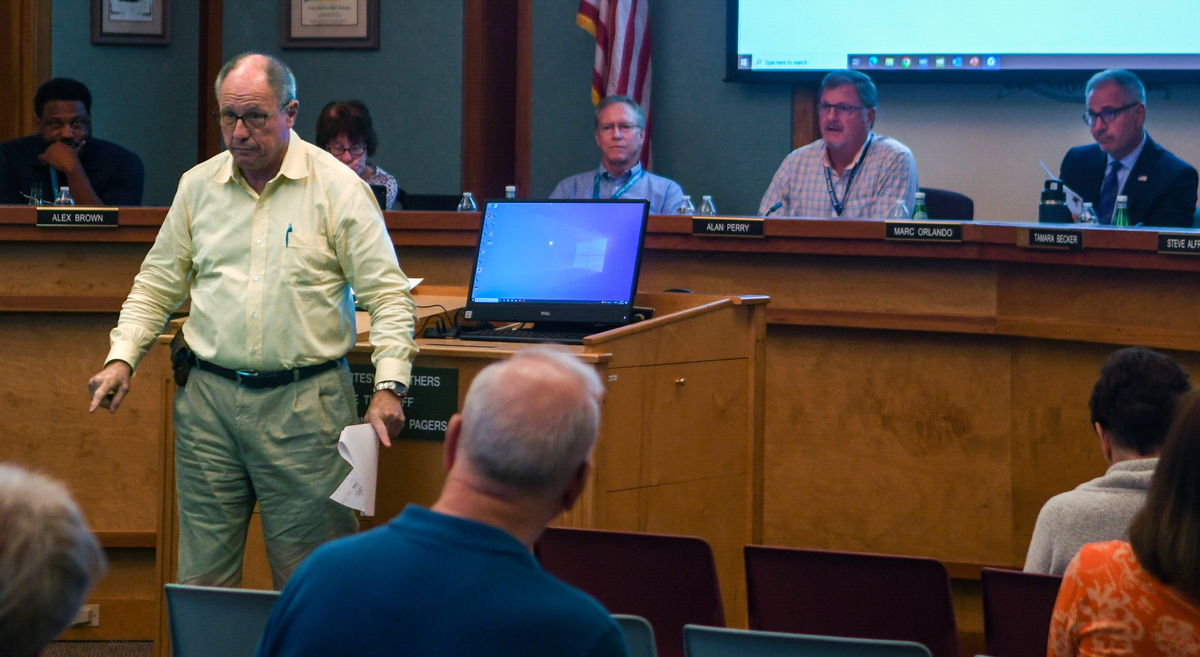 With only seconds left during public comment, Skip Hoagland turns to address the audience after aggressively speaking to members of Hilton Head Island Town Council on May 2, 2023, in Benjamin M. Racusin Council Chambers on Hilton Head. Hoagland wants local governments to hold the Hilton Head Island - Bluffton Chamber of Commerce more accountable for the millions of public money they receive for tourism marketing.