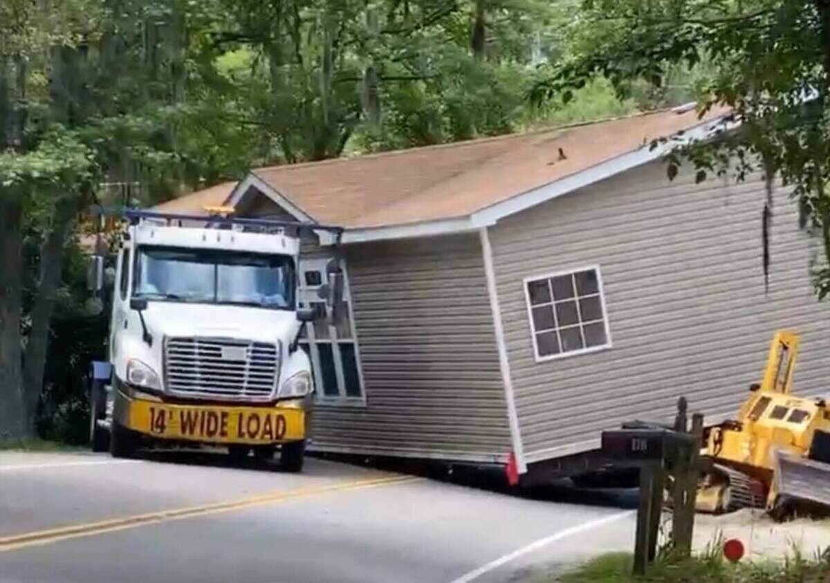 A mobile home was blocking Buck Island Road in Bluffton early Tuesday afternoon.