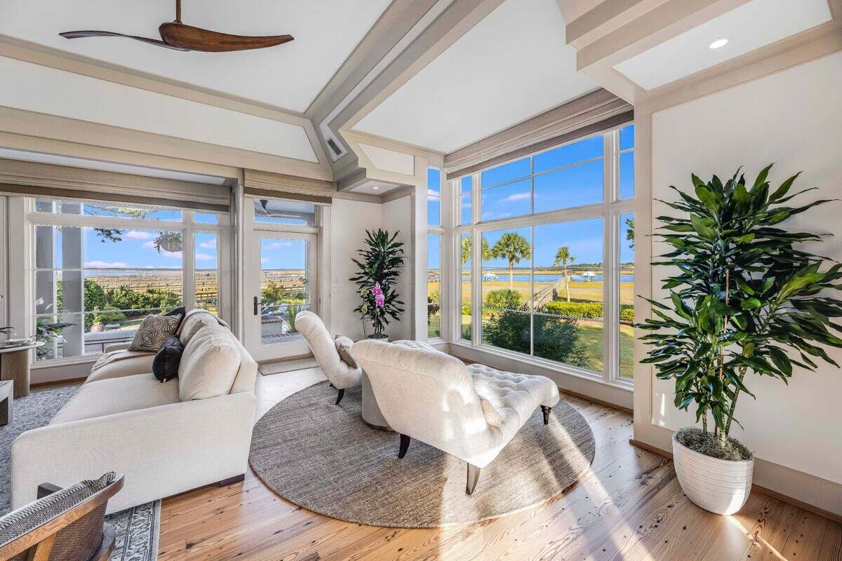 This 6,000-square-foot home located in Sea Pines on Calibogue Cay Road was built in 1995 and is listed for $8.4 million. It has four bedrooms, five baths and has amazing views of Calibogue Sound from the house, pool and the dock.