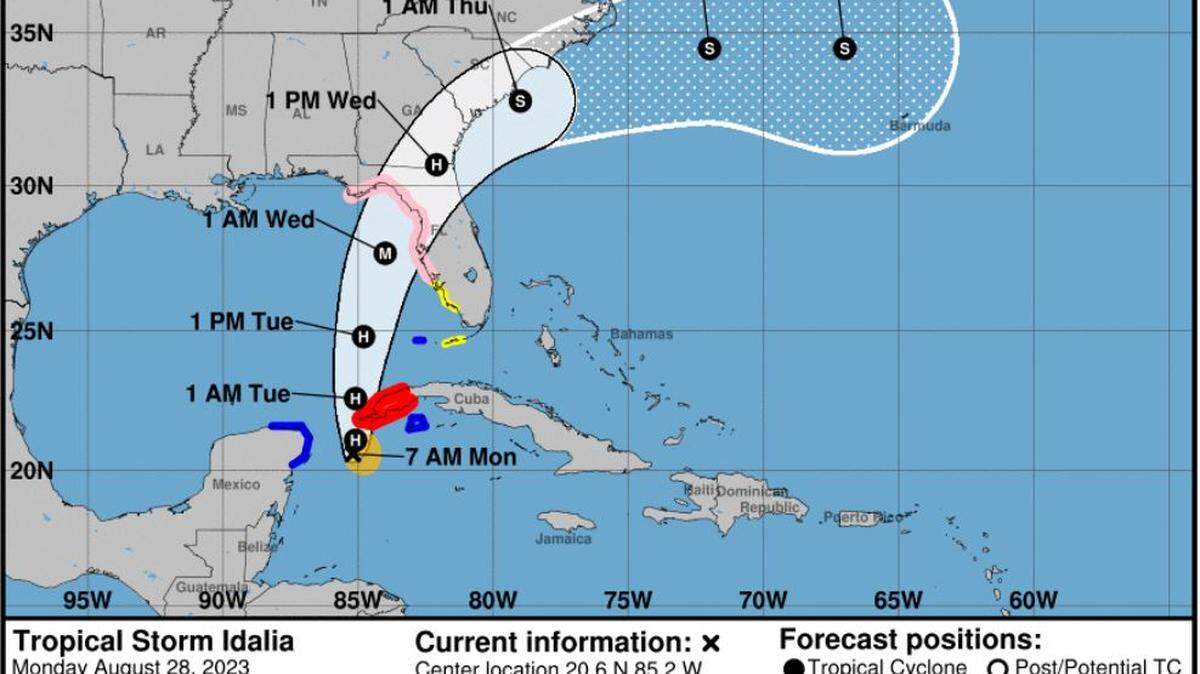 National Hurricane Center Advisory 7A for Tropical Storm Idalia on Monday, Aug. 28, 2023.