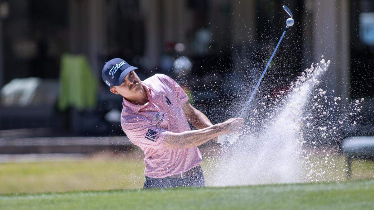 Carson Young, from Anderson S.C., blasts his way out of a sand trap on the eighth hole during the second round of the RBC Heritage Presented by Boeing at Harbour Town Golf Links on Friday, April 14, 2023. Young made the cut and is tied for 18th.