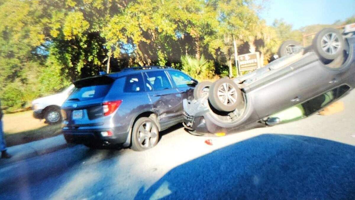 Traffic was backed up heading off Hilton Head Island after a car flipped Wednesday afternoon.