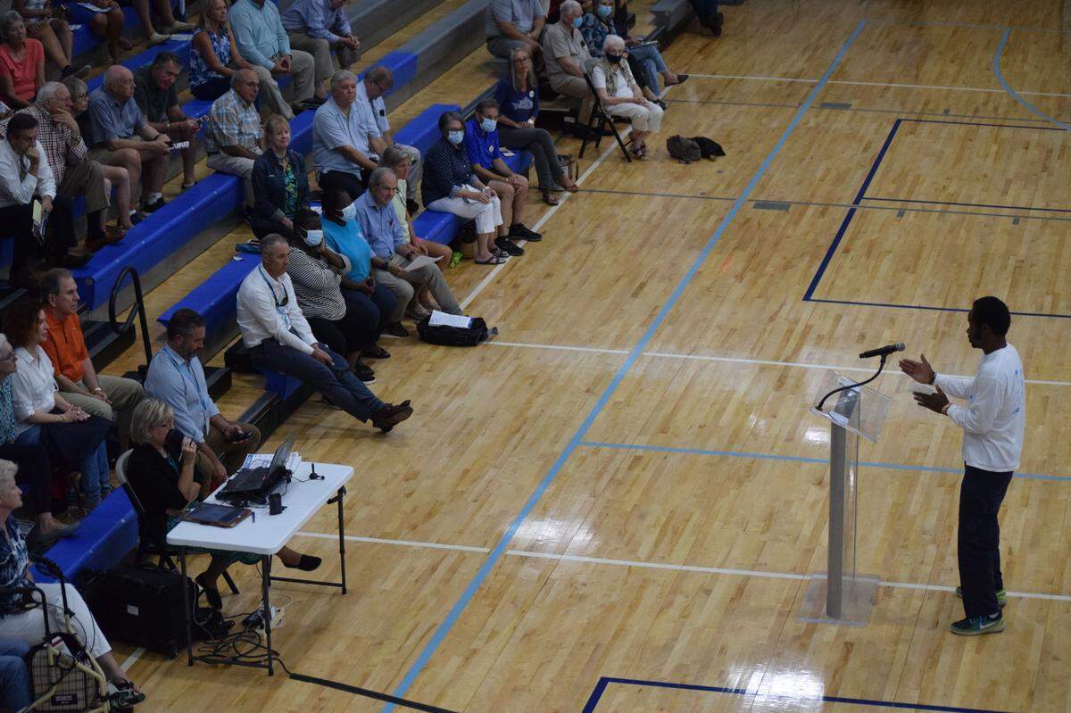 John Stewart, a native islander who lives in Stoney, speaks during the U.S. 278 public hearing on Hilton Head Island on Thursday, July 22, 2021.