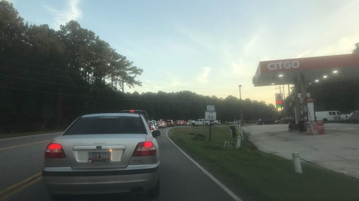 Traffic is backed up along S.C. 46 on the way into Bluffton on Monday morning.