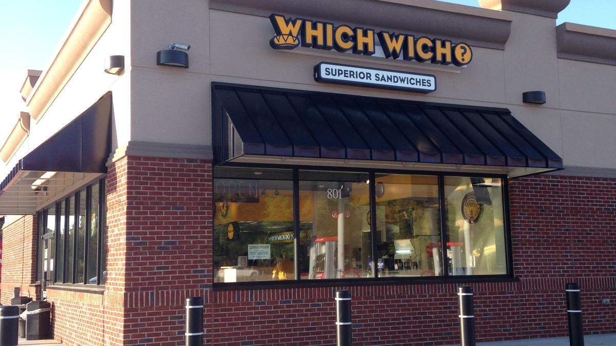The exterior of a Which Wich is pictured.