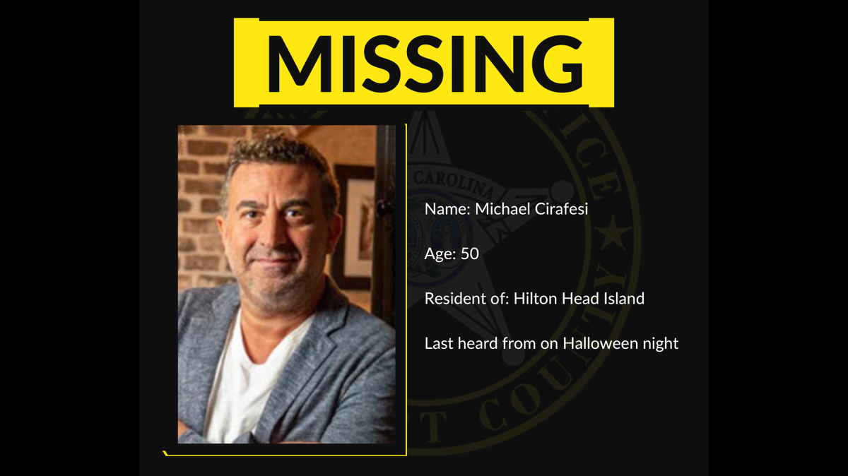 Michael Cirafesi, executive chef at OMBRA Cucina Italiana on Hilton Head, was last seen on Saturday, Oct. 28.