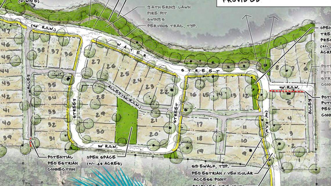 Detail of a map in East West Communities' plan for City Walk, a new neighborhood in Beaufort fronted on Battery Creek east of Huguenin Drive.