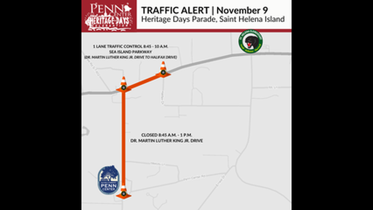 The map shows traffic restrictions that will be in place Saturday on Sea Island Parkway and Martin Luther King Jr. Drive on St. Helena Island on Saturday.