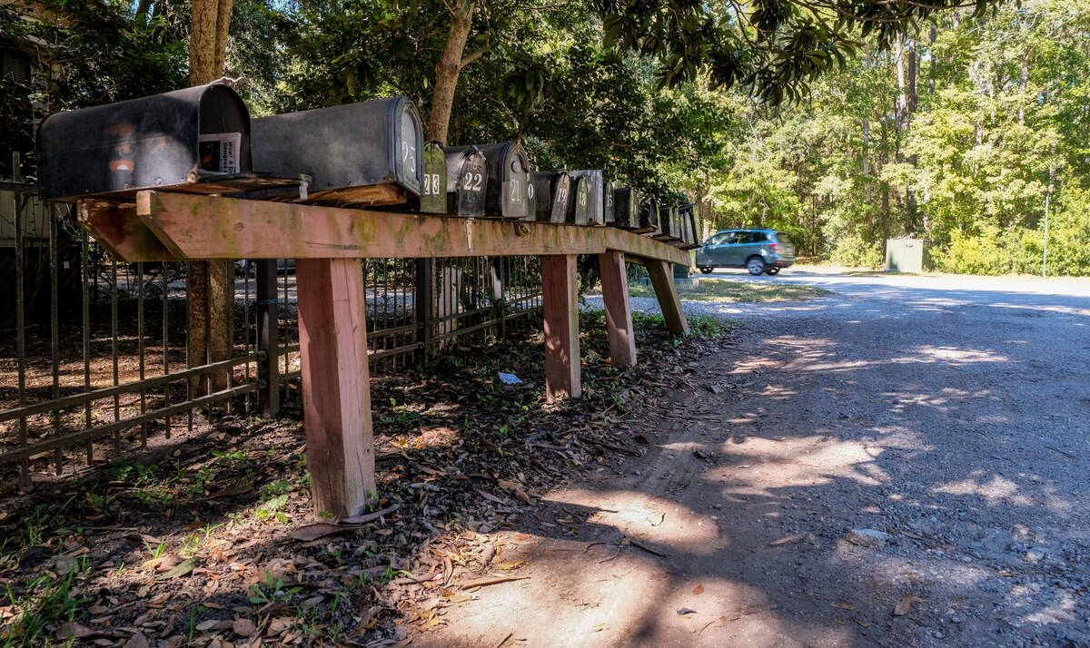 A battery of mail boxes is seen on Wednesday, Oct. 20, 2021 at entrance to Rollers Trailer Park off Marshland Road on Hilton Head Island. The owner plans to redevelop the Broad Creek waterfront property, reducing the island’s almost non-existent affordable housing options which will likely add to the worker shortage.