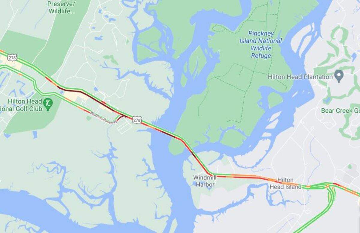 Google Maps shows a 22-minutes slowdown due to a two-vehicle accident eastbound on U.S. 278 near the Hilton Head bridge on Saturday, May 29, 2021 at just after 3 p.m.