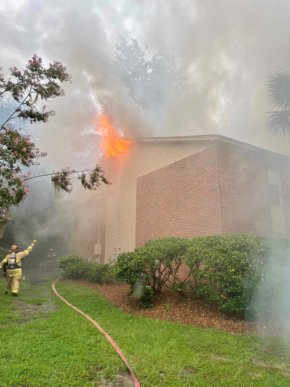 Beaufort/Port Royal firefighters battle a lightning-caused blaze at Bay South apartments in Beaufort Thursday afternoon.