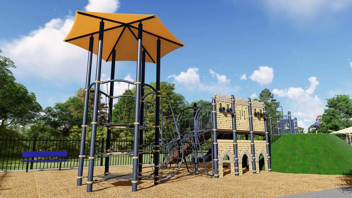 This rendering shows a climbing structure meant to look like the historic Arsenal on the new playground at Henry C. Chambers Waterfront Park in Beaufort.
