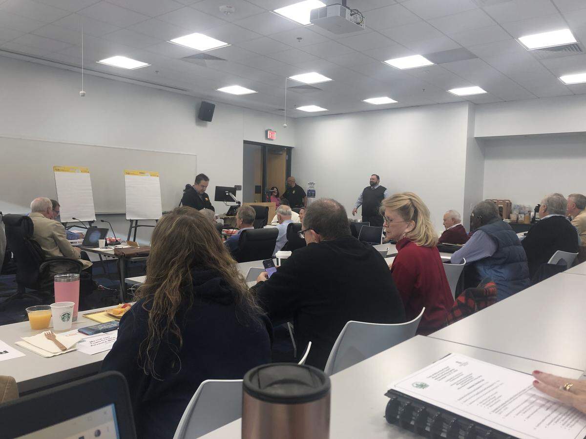 Members of the public watch the 2018 Town Council Workshop, hosted at the USCB campus on Hilton Head Island.