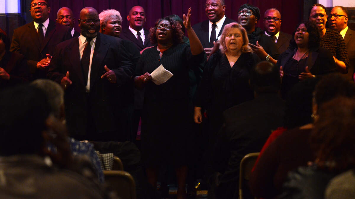 The Voices of Victory Choir from Bethesda Christian Fellowship Church sing during the Martin Luther King Jr. Community Sing program on Sunday night in the Frissell Community House at the Penn Center on St. Helena Island.