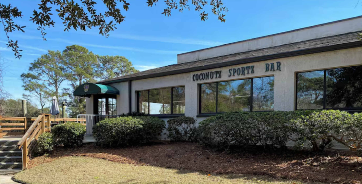 The exterior of Coconutz Sportz Bar, located in Hilton Head Beach & Tennis Resort, before renovations.
