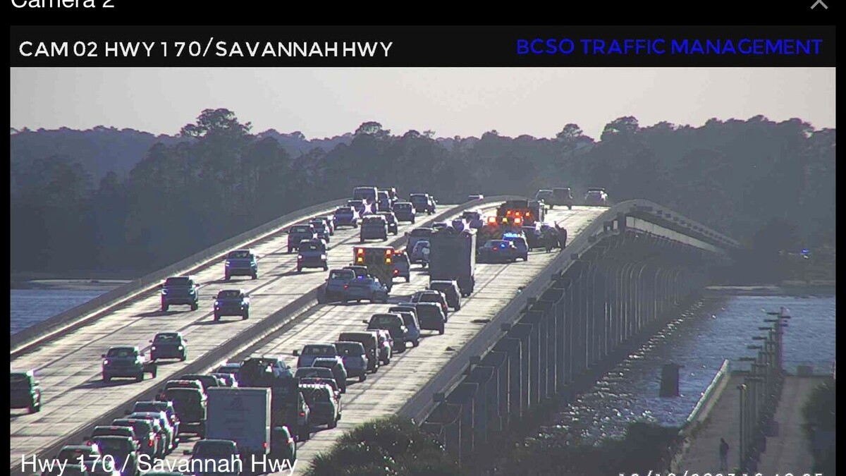 Emergency services were responding to a crash on the westbound lane of the Broad River Bridge as of 4:40 p.m. Monday.