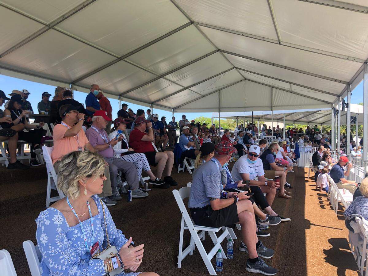 Spectators at the 17th green at Harbour Town Golf Links for the 53rd RBC Heritage Presented by Boeing.