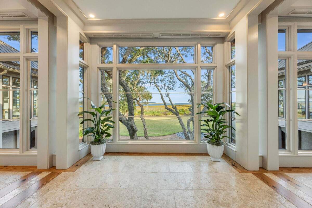 This 6,000-square-foot home located in Sea Pines on Calibogue Cay Road was built in 1995 and is listed for $8.4 million. It has four bedrooms, five baths and has amazing views of Calibogue Sound from the house, pool and the dock.