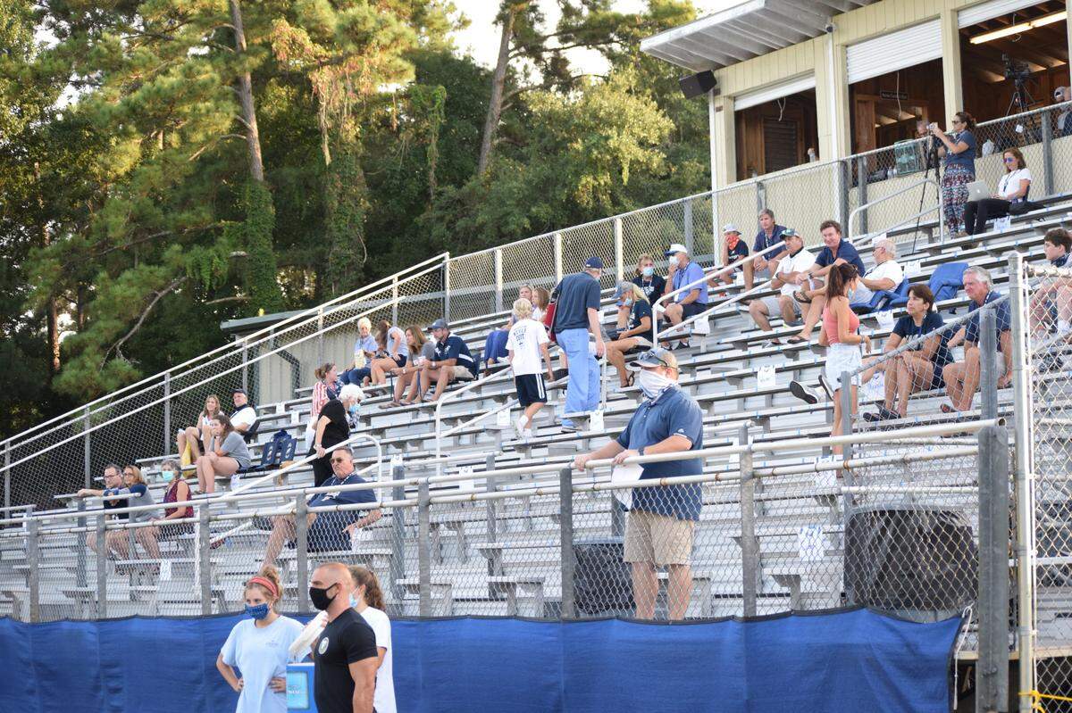 Onlookers stayed separated during Hilton Head Christian Academy’s first game of the season as a safety precaution amid the COVID-19 pandemic on Friday, Aug. 28, 2020 on Hilton Head Island. 