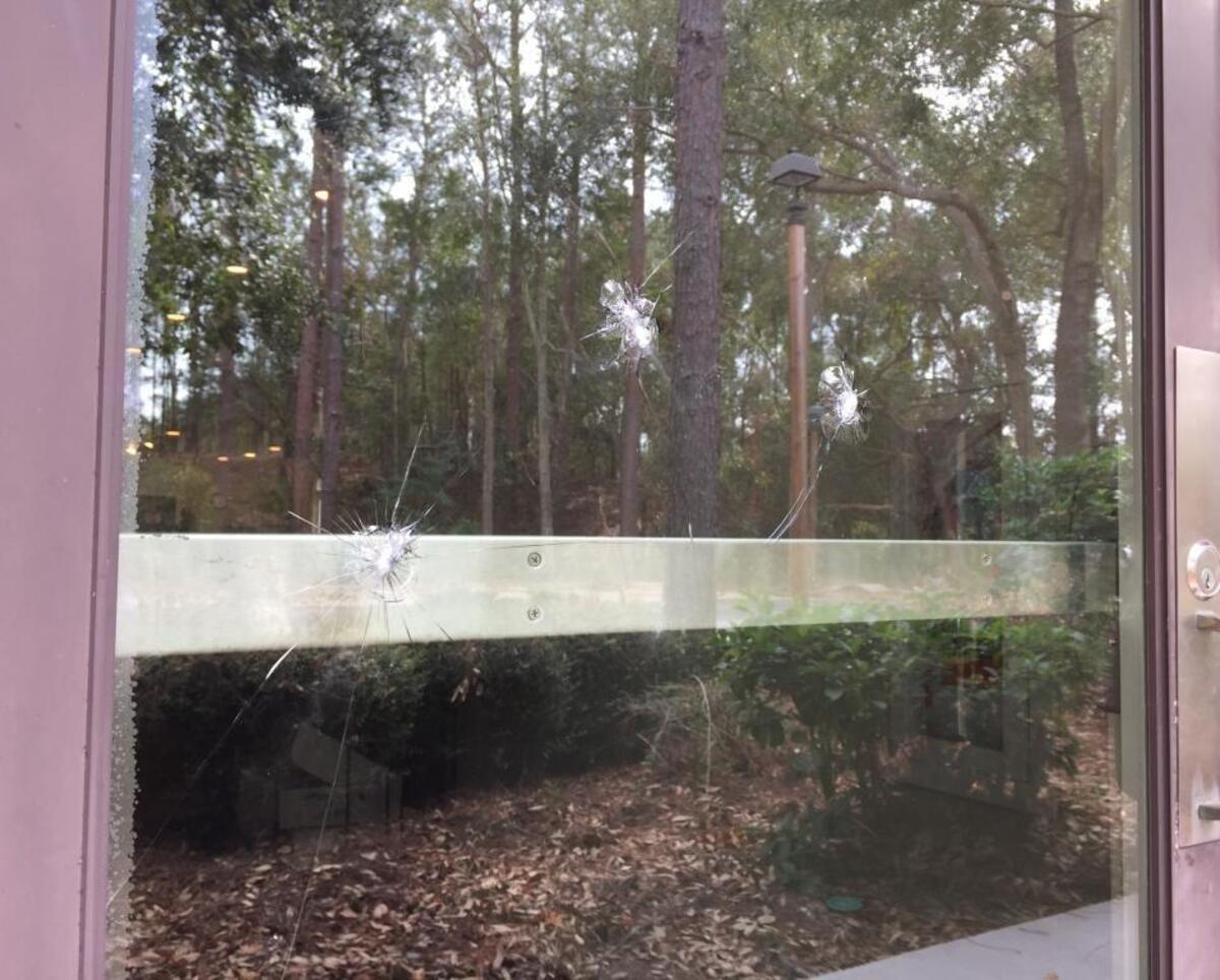 A vandal threw what is believed to be rocks at a private entrance to the Beaufort County Sheriff’s Office Hilton Head Island substation Wednesday night.