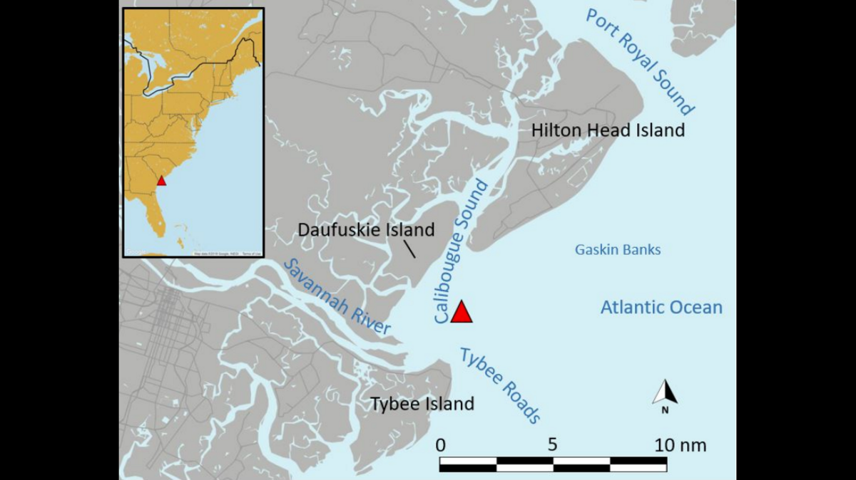 The location of the “Miss Annie” shipwreck in 2019 off of Hilton Head Island.