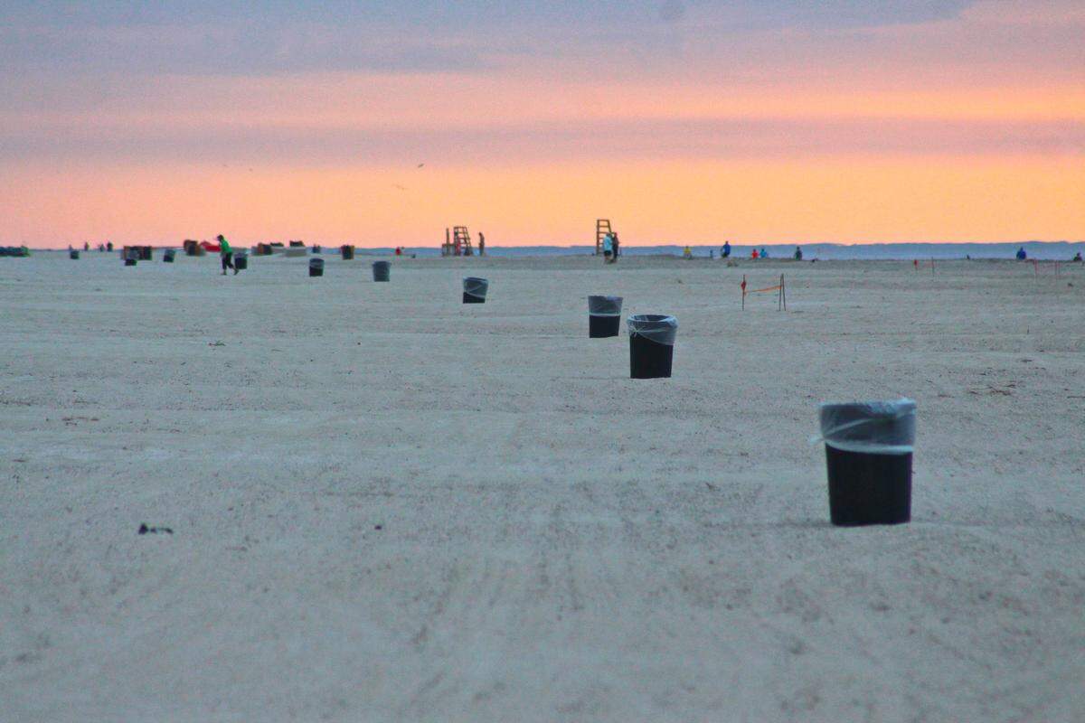 The Hilton Head beach where photographer Ned McNair said he frequently photographs the sunrise ... “and the trash cans.”