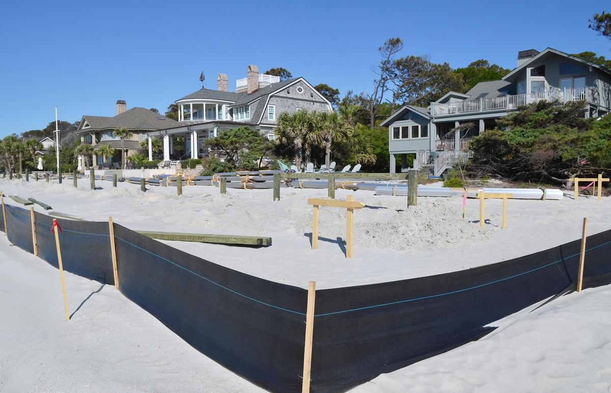Work to build a seawall along this stretch of Sea Pines in Hilton Head Island, SC, was done several years ago. The seawall was being built to protect private oceanfront homes. But seawalls are known to worsen beach erosion.