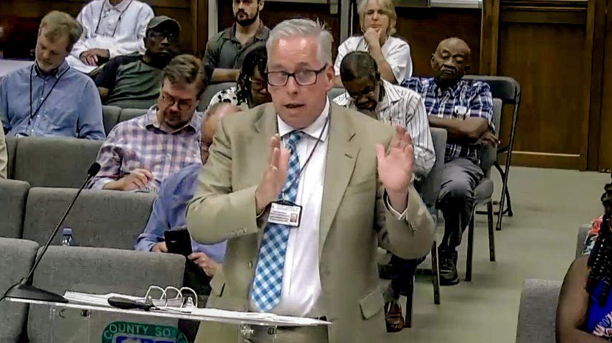Administrator Eric Greenway addresses the Beaufort County Council on June 10, 2023.