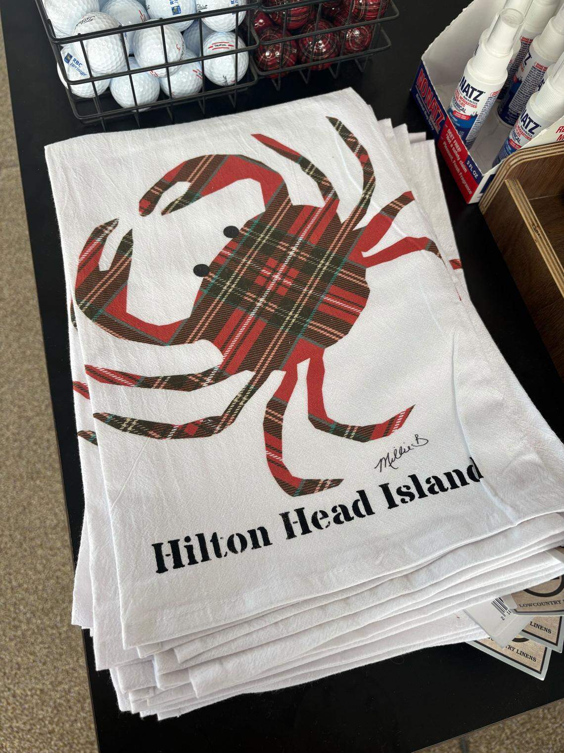 A towel with a plaid crab for sale at RBC Heritage in 2026.