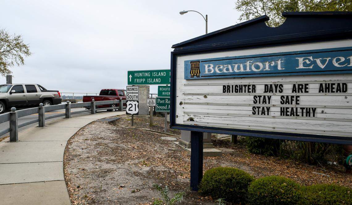 A sign near Bay Street in Beaufort wishes drivers well, as seen on Monday, March 23, 2020, before they make their way across the Richard V. Woods Memorial Bridge during the coronavirus pandemic.