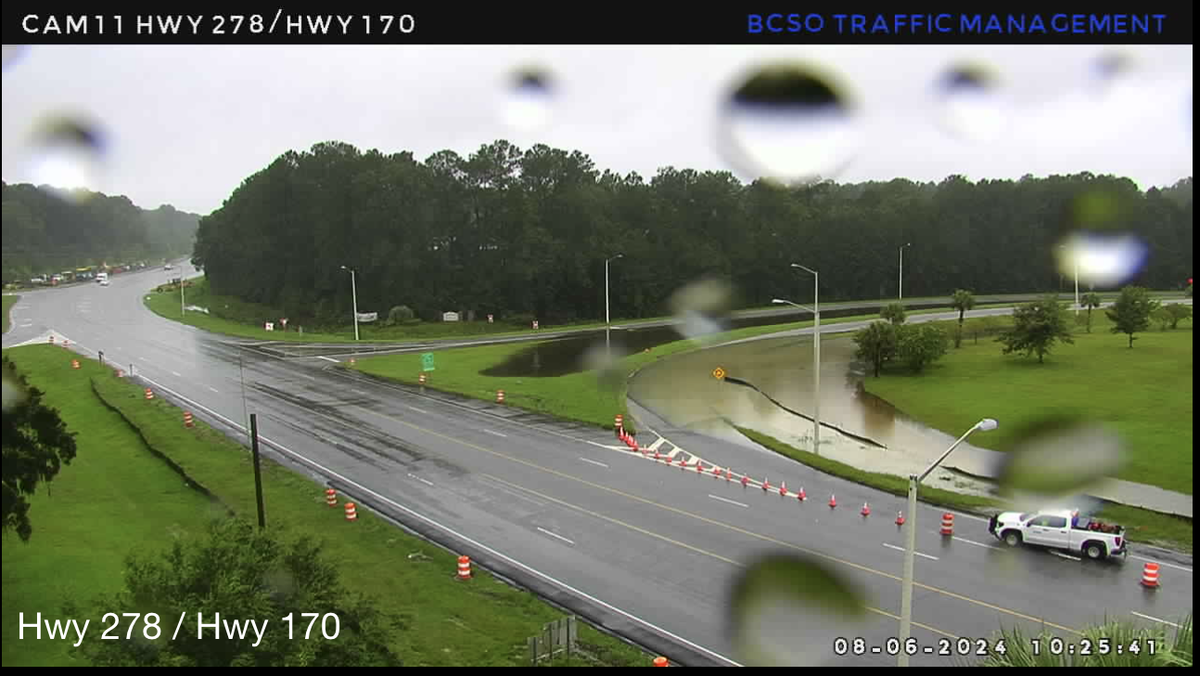The on-ramp from S.C. 170 to U.S. 278 closed Monday evening and remained blocked off Tuesday morning as rainwater from Tropical Storm Debby continued to gather in the area.