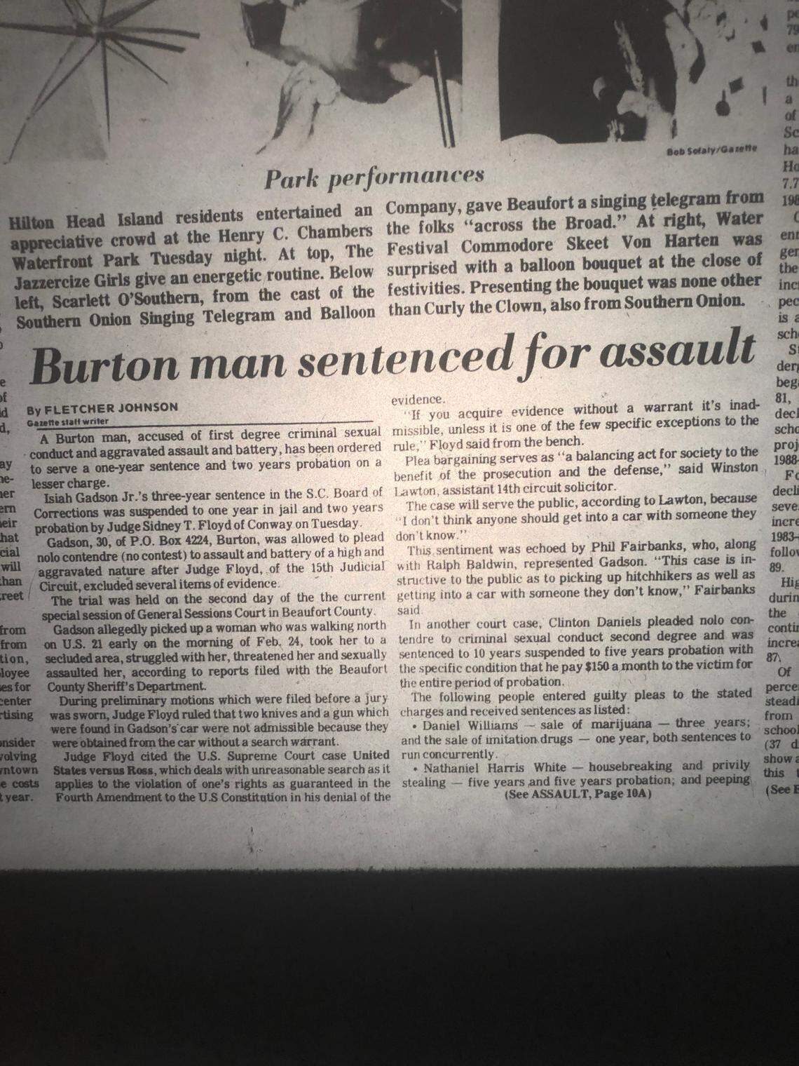 A news clipping from the July 13, 1983, edition of The Beaufort Gazette