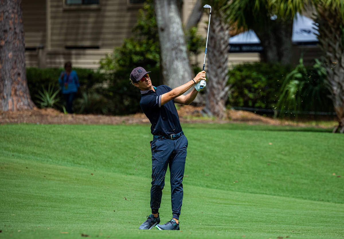 Morgan Hoffmann hits from the 1st fairway during the first round of the RBC Heritage Presented by Boeing on Thursday, April 14 2022, at Harbour Town Golf Links in Sea Pines on Hilton Head Island.