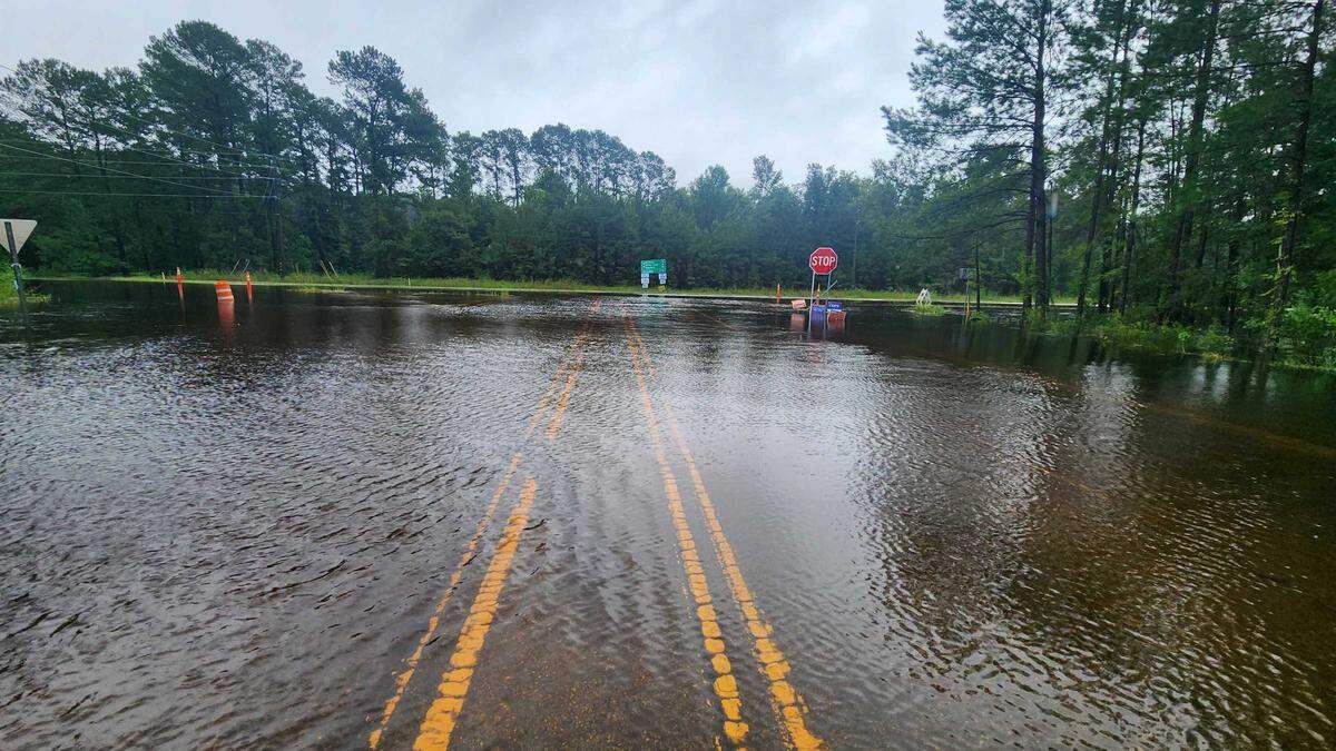 The SC 170 and SC 315 intersection, a main connection to Savannah, Georgia, and South Carolina via the Talmadge Bridge, was significantly flooded on Wednesday, Aug. 7, 2024.