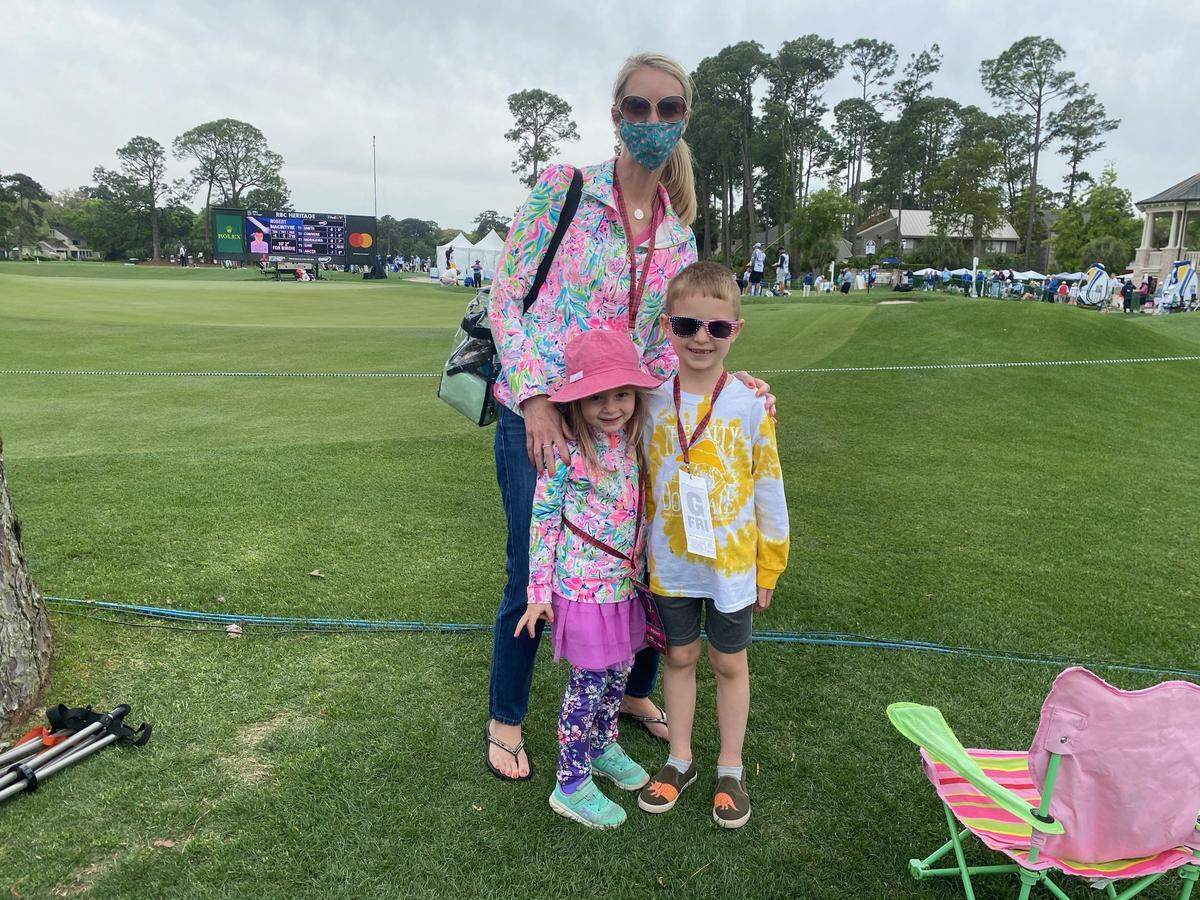 Harper Howard (front left) and Lane Howard attend RBC Heritage with their mother Rosanna Howard on Friday, April 16, 2021. 