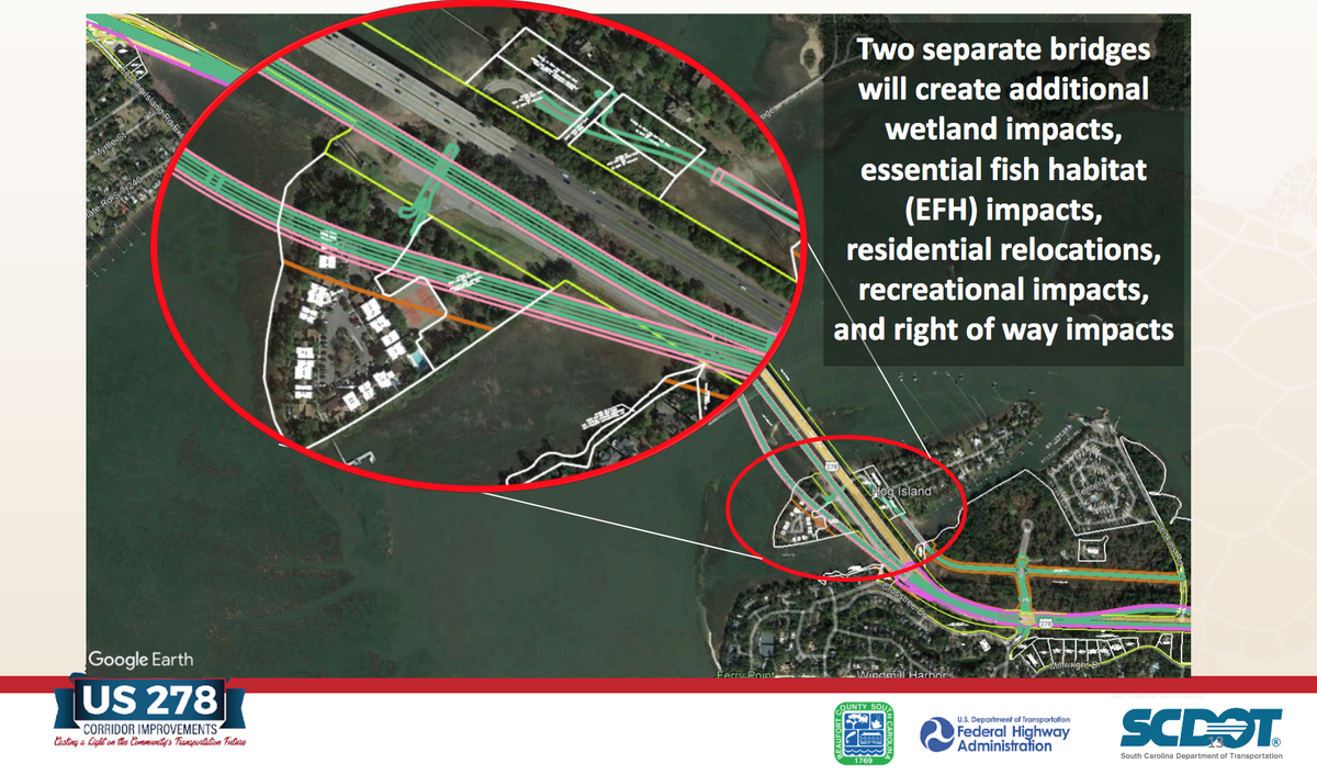 The S.C. Department of Transportation’s project manager for the U.S. 278 endeavor, Craig Winn, presented information about a possible two-bridge plan for the highway during a Beaufort County Council workshop on Thursday, April 21, 2022.