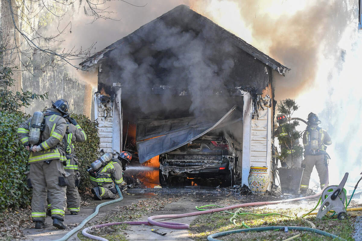 The Bluffton Township Fire District responded to a fire in a detached garage in the Westbury Park neighborhood on Tuesday, Feb. 24, 2021.