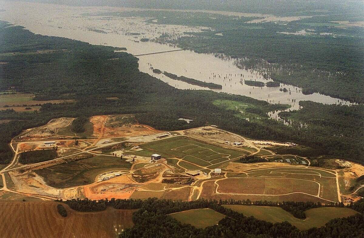 This photo shows how close the Safety Kleen hazardous waste landfill is to Lake Marion. The SC Department of Health and Environmental Control permitted the dump. Waste industry lobbyists fought for years to keep it open, despite concerns about leaks to the lake. The landfill closed in 2000.