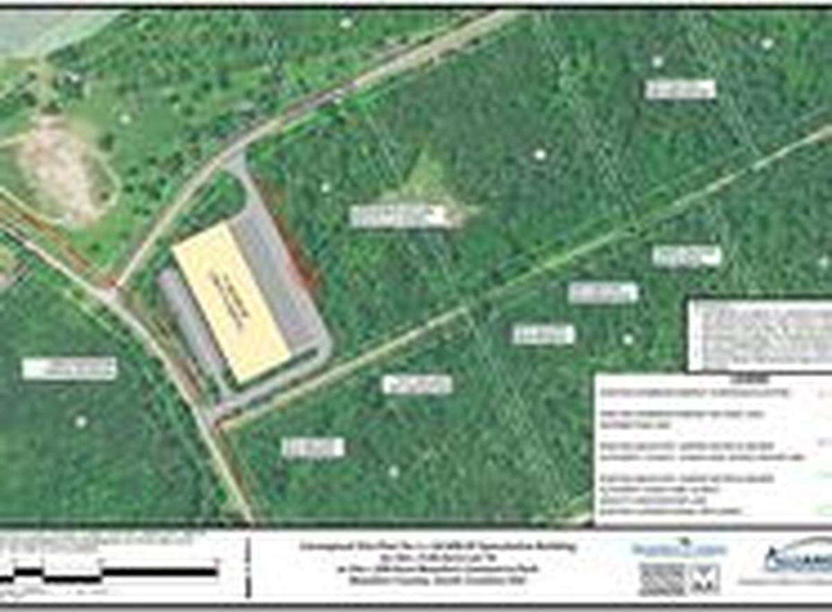 The site plan for a new 64,000-square-foot building that’s being constructed in Beaufort Commerce Park.