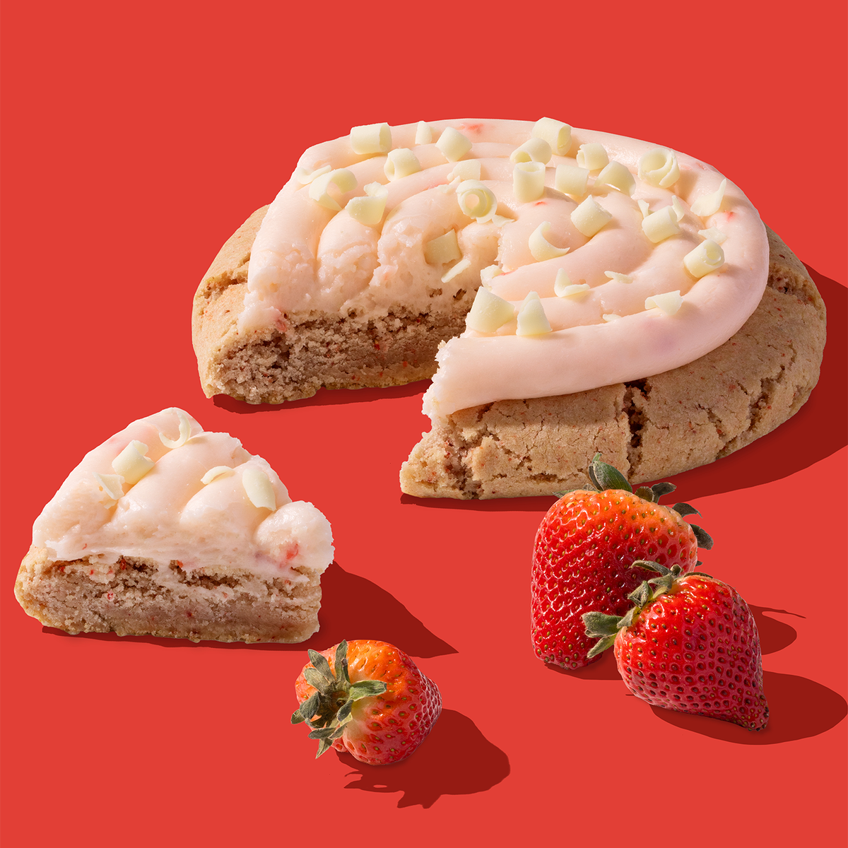 A strawberry cake cookie from Crumbl Cookies.