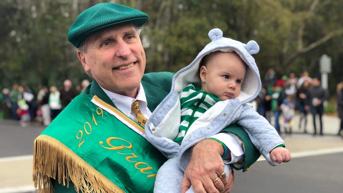 David Lauderdale with grandson, Bram Lauderdale, age 5 months, at Hilton Head Island’s St. Patrick’s Day Parade.