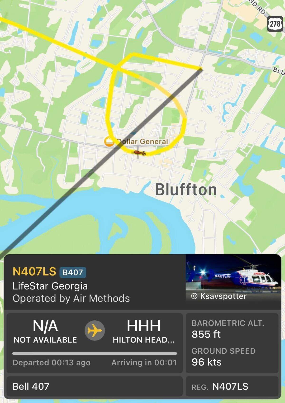 A LifeStar helicopter touched down near Old Town Bluffton around 9 p.m. on Sept. 3, 2025, to pick up a gunshot victim who was found in a parked car. They were taken to the Memorial Health University Medical Center in Savannah in “critical condition,” according to police.